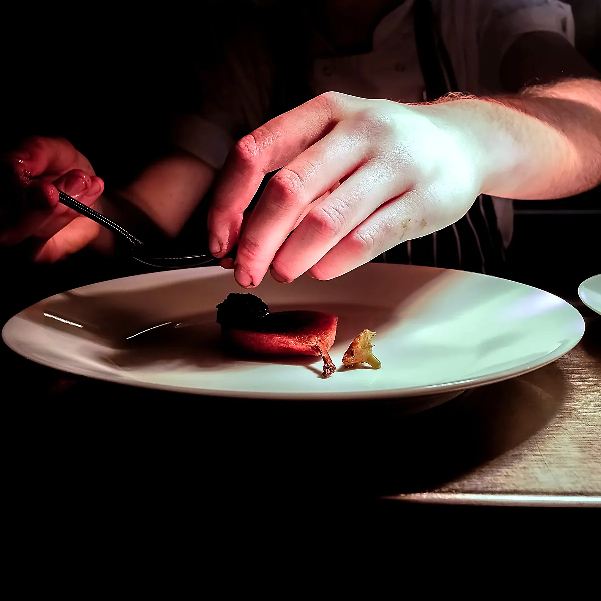 Plating in the dark kitchen